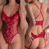 One Piece Transparent Lace Sling Pajamas Sexy Lingerie For Women Porn Bodysuit Deep V Crotchless Teddy Baby Doll Erotic Costumes