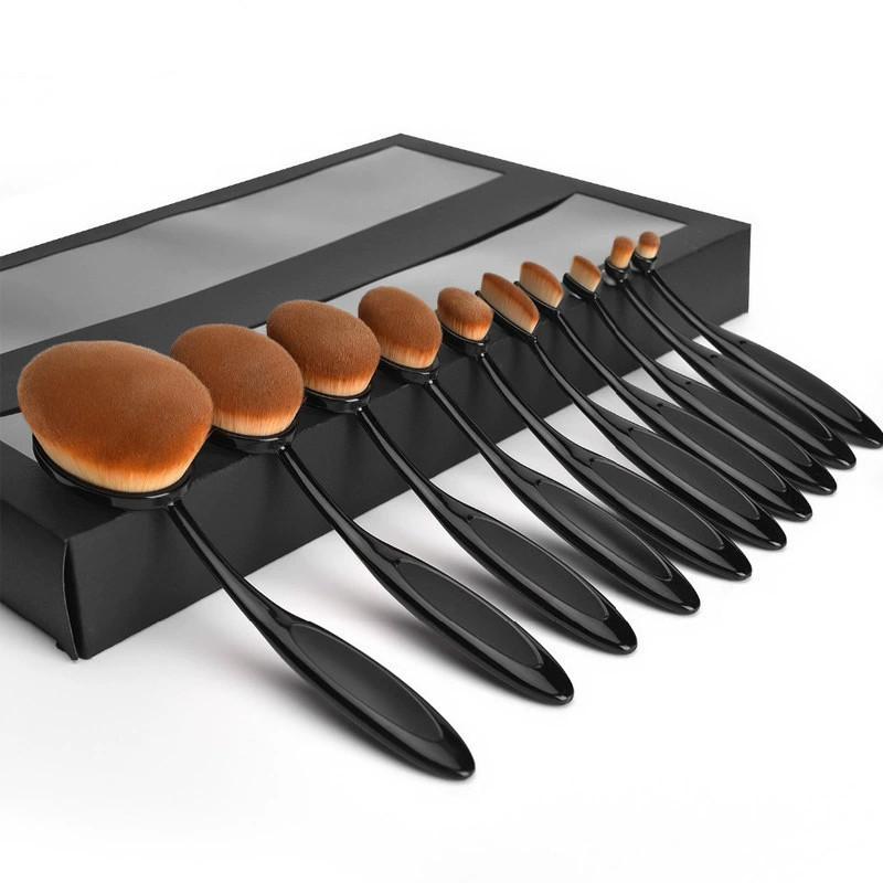 Classic Makeup Brush Set 10 Pieces With Synthetic Fibers For Flawless Foundation Application