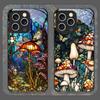 Colorful Glass Style Forest Mushrooms Pattern Tempered Glass Phone Case for iPhone 17 16 Pro Max 15 14 13 12 Mini 11 Plus Cover