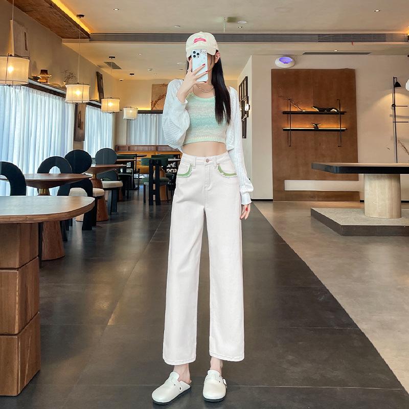 Women's High Waist Pink Wide-Leg Jeans - Spring 2025 Collection, Loose Fit, Petite Cigarette Straight Leg Style