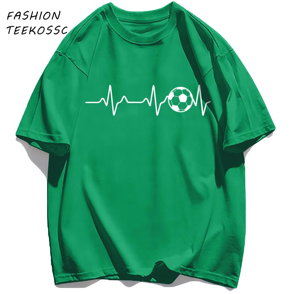 Football Electrocardiogram Print Men T Shirt Crewneck Summer TShirt Casual Loose Clothes Unisex AllMatch Cotton Sportswear
