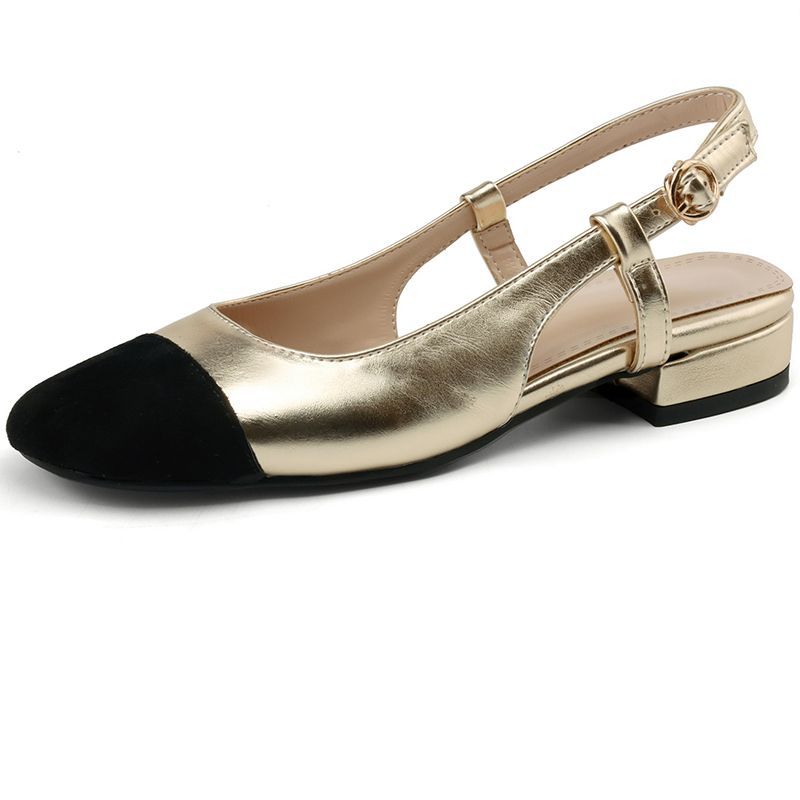 

Маленький размер французский маленький ароматный ветер низкий каблук сумка голова сандалии абсолютно удобны летом, зарубежный стиль ниша широкие толстые ноги большой размер 40 золотой