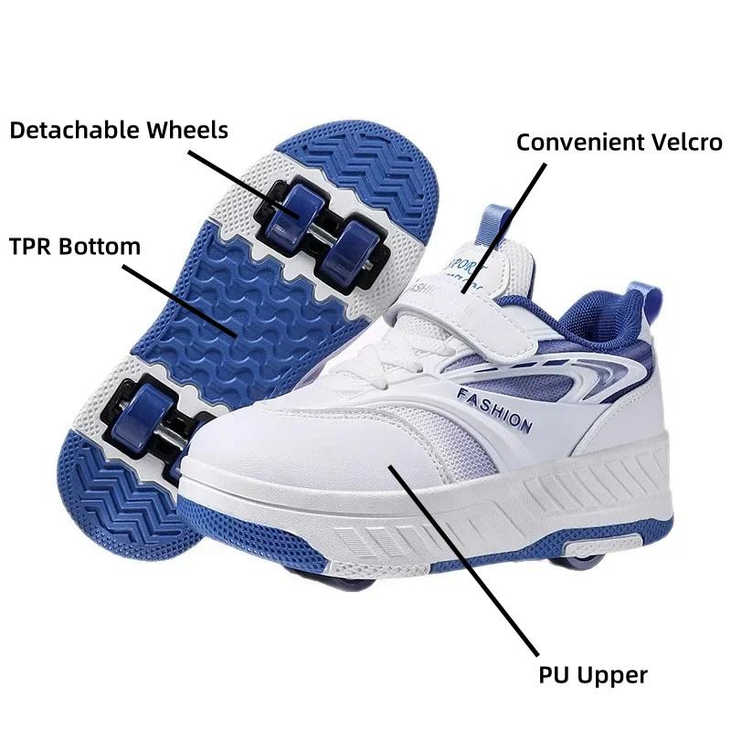 Children's Deformation Roller Skating Shoes 4 Wheel Skating Shoes Flying Roller Skate Sports Wheel Shoes Dual-use Racing Sneaker