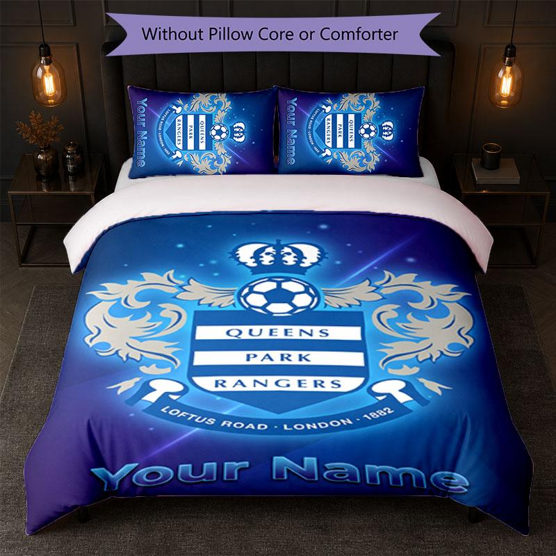 Queens Park Rangers FC Set Biancheria da Letto con Testo Nome Personalizzato 1 Copripiumino+2 Federe Logo Calcio Regalo Personalizzato per Occasione Speciale Decorazione Camera da Letto