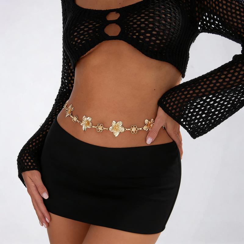 Versatile Ethnic Style Metal Bohemian Flower Waist Chain Belt For Women Fashion Sweater Chain Waist Seal Body Decor Accessories