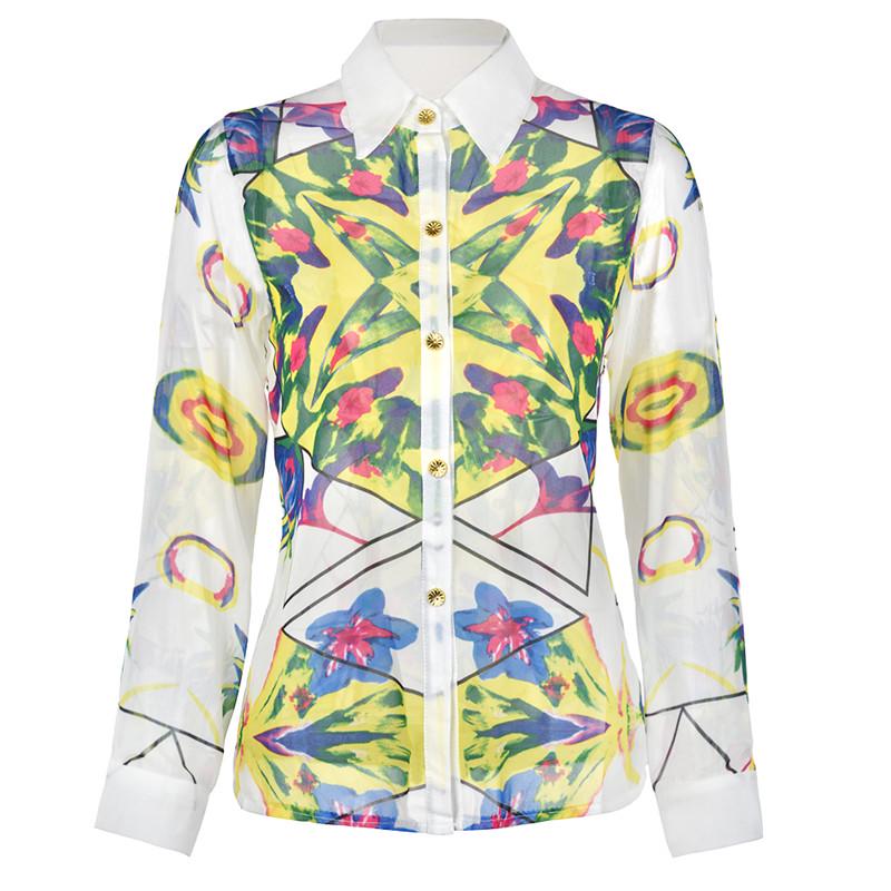 

Женщины Мода Повседневный С плеча Топы Печатные блузки с длинным рукавом Рубашка