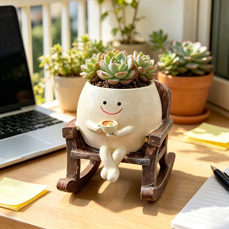 Resin Modern Minimalist Cartoon Pattern Cross-border New-style Cute Succulent Swing Flower Pot Craft Creative Home Decor Planter