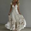 Summer Floral Maxi Dress for Women Short Sleeve V Neck A-line Swing Dress Floral Printed Beach Vacation Sundress