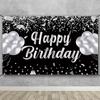 Happy Birthday Banner Hintergrund Schwarz und Silber Geburtstagsfeier Dekorationen Geburtstagsfeier Zubehör Männer und Frauen