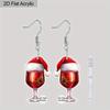 2D Flat 2pairs Y2K Fashion Christmas Hat Heart-Shaped Wine Glass Acrylic Dangle Earrings, Perfect Gift for Women, Christmas Party Jewelry