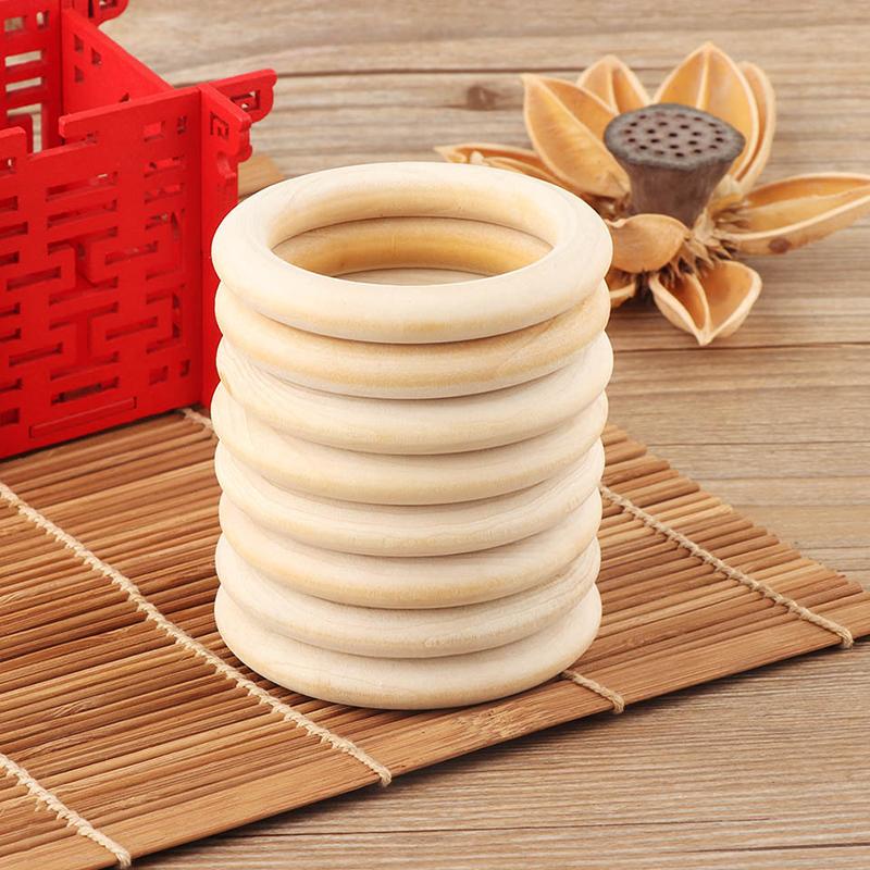 50Pcs Wooden Beads Pendant Connectors Circles Rings Beads Natural Wood Ornament