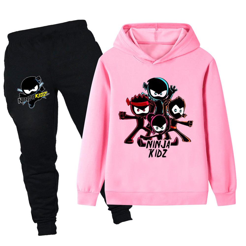PB1172 Kids Boys Girls NINJA KIDZ Cartoon Print Long Sleeves Hoodie Trousers 2pcs/Sets