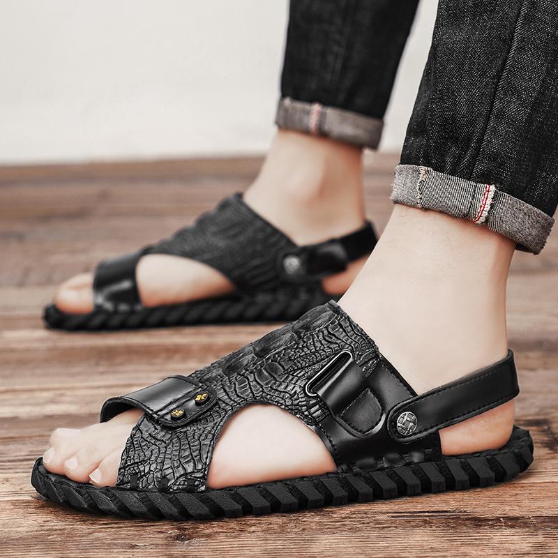 FashionSummer Sandals Men Leather Classic Roman Sandals New Slipper Outdoor Sneaker Beach Rubber Flip Flops Men Water Trekking Sandals
