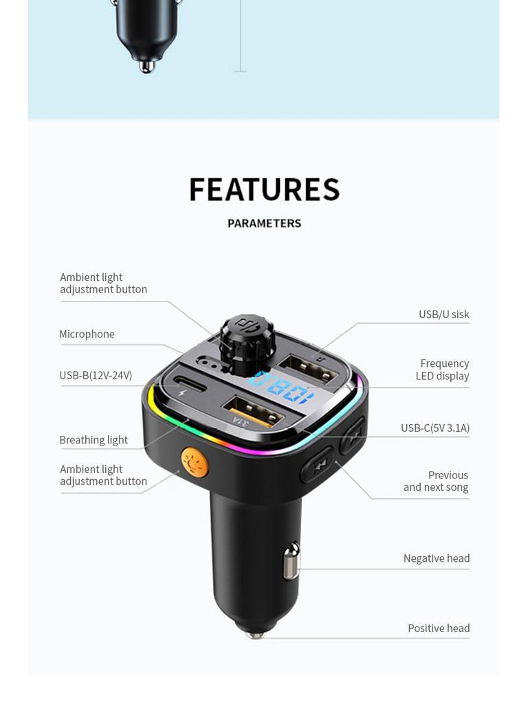 Bluetooth MP3 Car FM Charger with Digital Display & Fast Charging