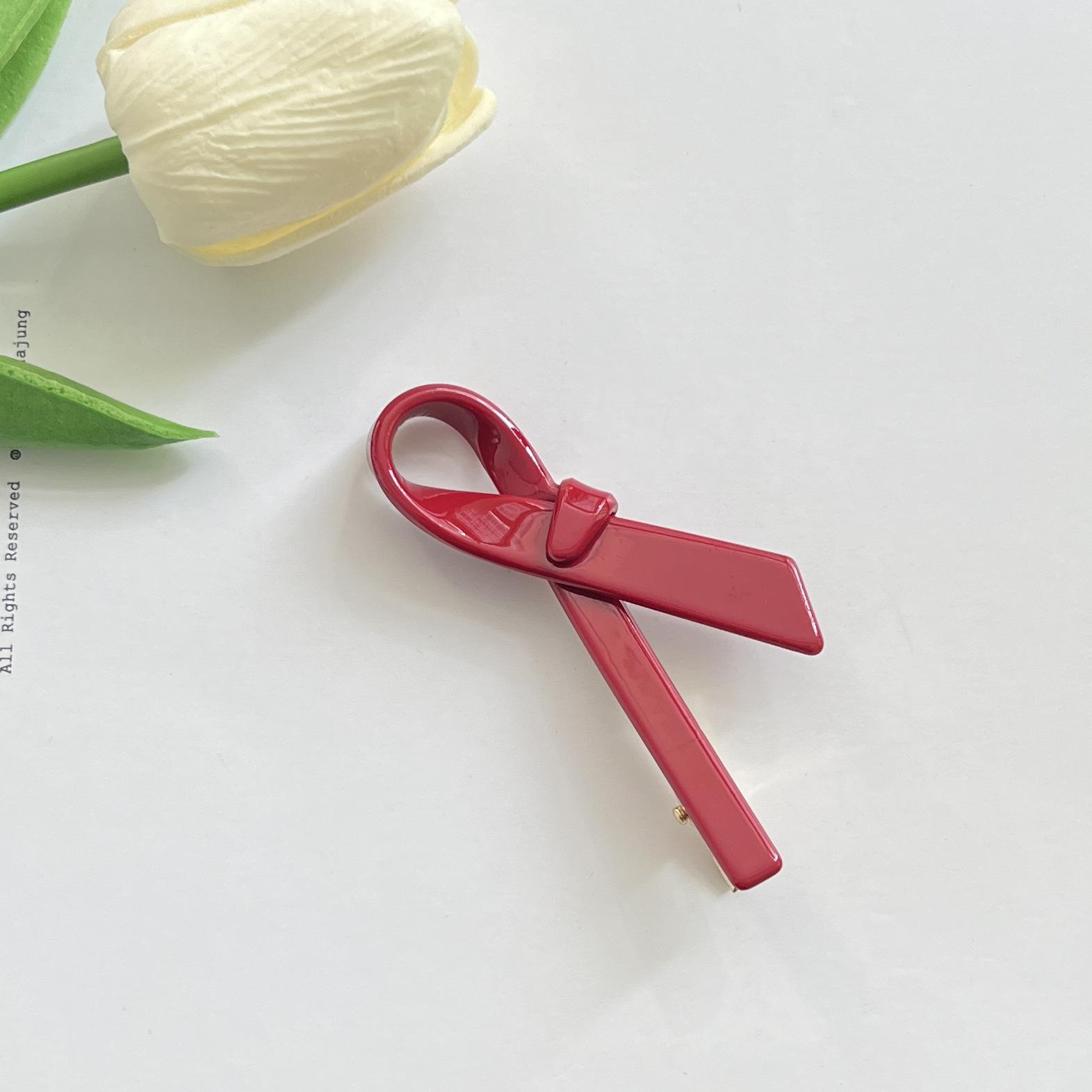 

French Retro Burgundy Off-White Ribbon Butterfly Hair Clip for Girls