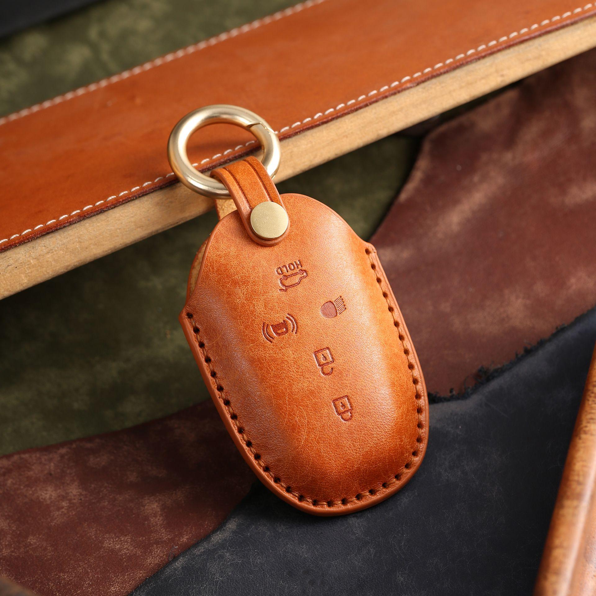 

Key protective cover for Ssangyong SSANG YONG Motor handmade leather Curran Dorrest bag buckle оранжевый