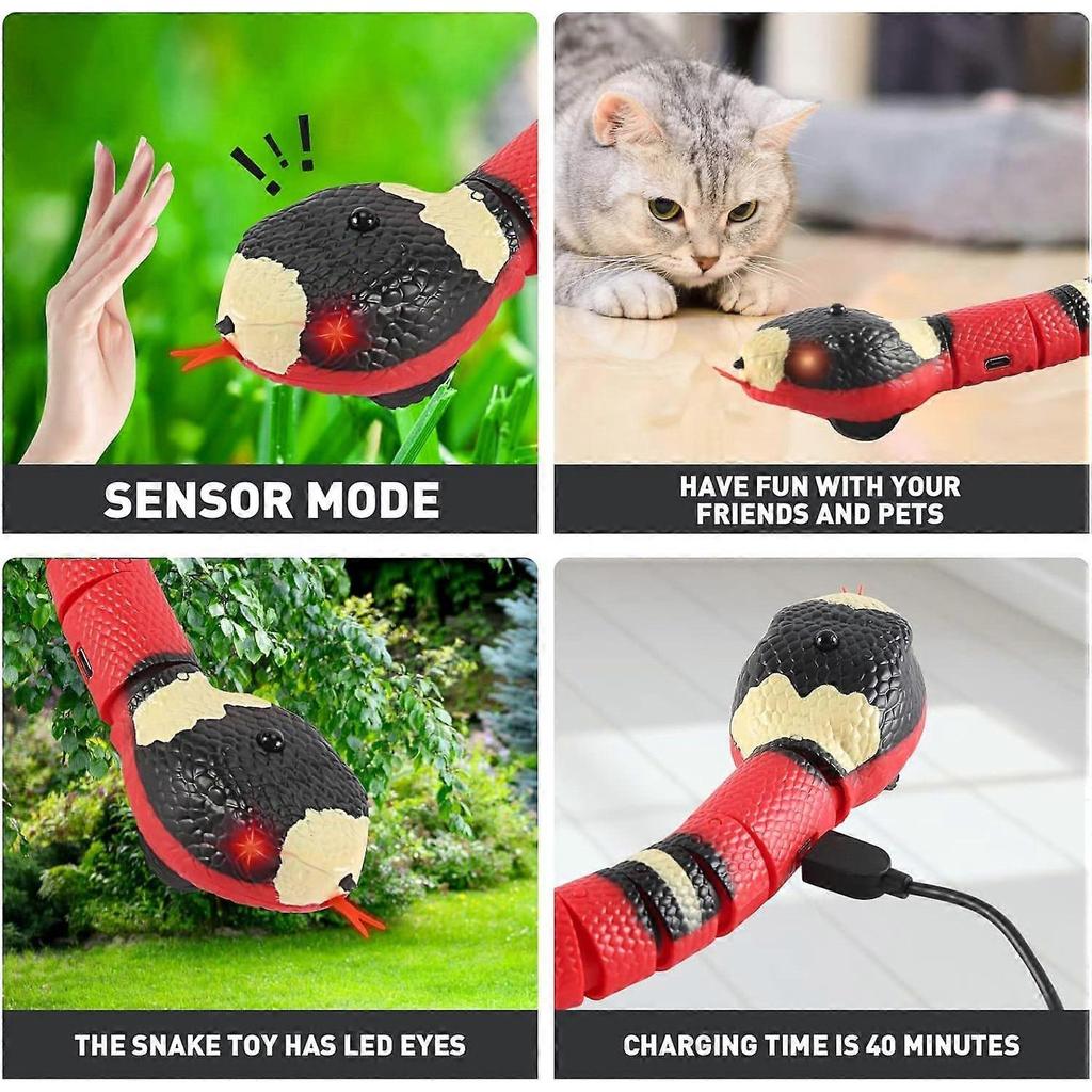 Cat Toys Snake Interactive,Realistic Simulation Smart Sensing Snake Toy,USB Rechargeable,Automatically Sense Obstacles and Escape,Moving Electric Tric
