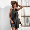 Women Summer Sleeveless A-line Short Dress Solid Color O Neck Vest