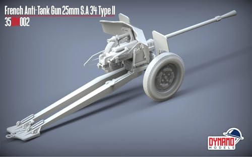 Dynamo Models 1/35 French Hotchkiss 25mm S.A. 34 Type 2 Anti-Tank Gun Premium Edition Plastic Model DYN35DM002P