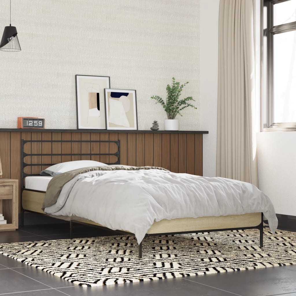Bed Frame In Sonoma Oak Finish 90 X 200 Cm Made of Engineered Wood and Metal