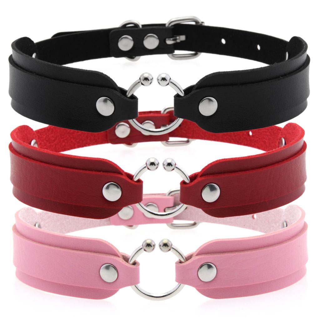 DIEZI Harajuku Gothic Cosplay PU Leather Choker Necklace For Women Men Punk Sexy Circle Pendant Torques Necklace Gift Jewelry
