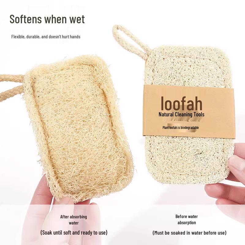 Loofah Core Natural Pot & Dishwashing Brush - Durable, Non-stick Oil Sponge for Household Kitchen Cleaning