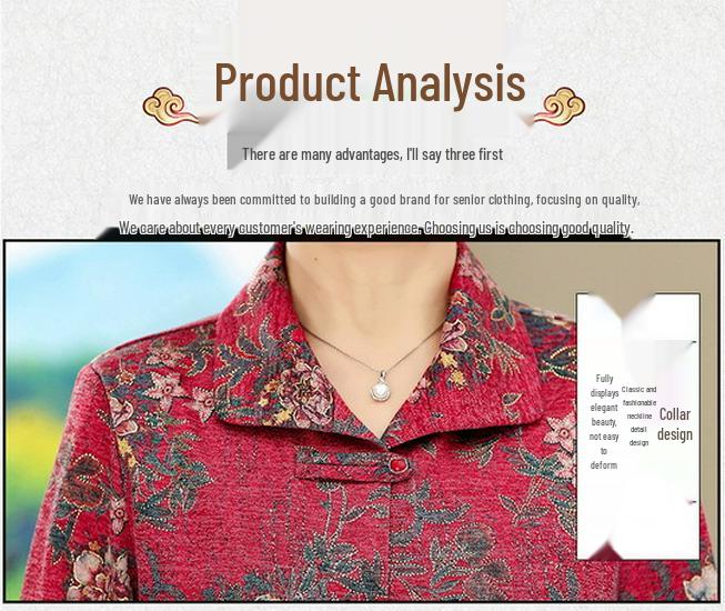 2026 Spring & Autumn Plus Size Printed Jacket for Middle-Aged Women – Lapel, Loose Fit, Slimming Style