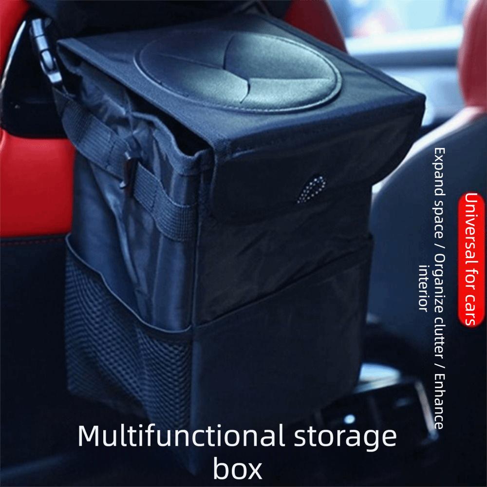 Oxford Cloth Car Storage Bin Washable Hanging Garbage Bag With Lid Car Organizer  Seat Back