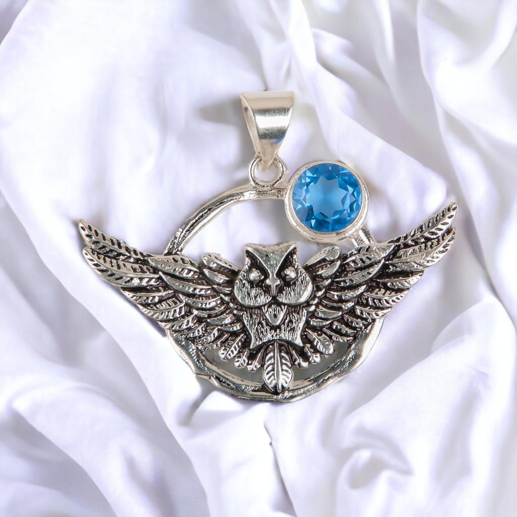 Natural Gemstone 925 Solid Silver Designer Jewelry Pendant 1.48" Christmas Gift CP-17