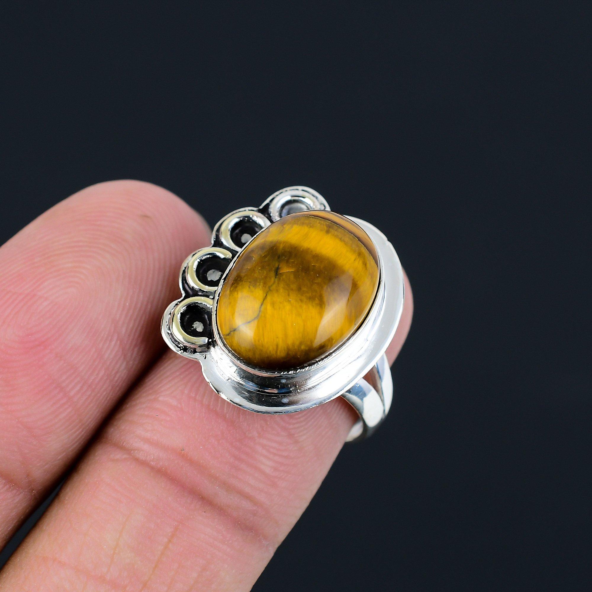 Sisters Day Deal Oval Natural Tiger Eye 925 Sterling Silver Promise Ring US 8 8