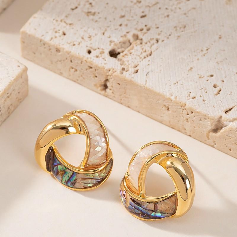 Elegant French Chic Stud Earrings With Natural Abalone Shell Inlay Zinc Alloy Geometric Design Women