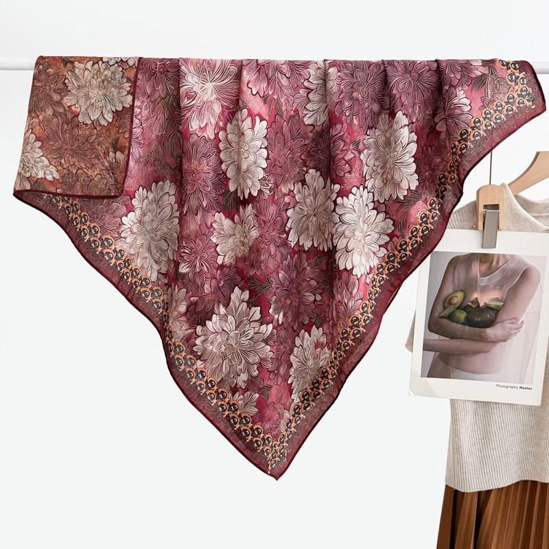 Chinese Style Peony Velvet Square Scarf 91 Women's Spring and Autumn Silk Scarf Shawl Two-color Different-faced Scarf Mother Gift