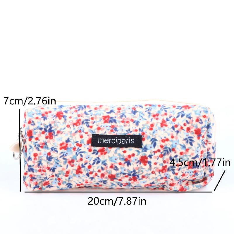 Vintage Corduroy Federmäppchen Retro Blumenmuster Federtasche Große Kapazität Schreibwaren Tasche Für Schüler Büro Make-up Aufbewahrung
