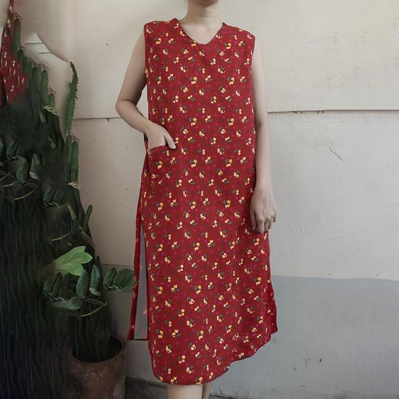 

ZANZEA Women Floral Print Casual Sleeveless Cotton Dress 2XL червоний