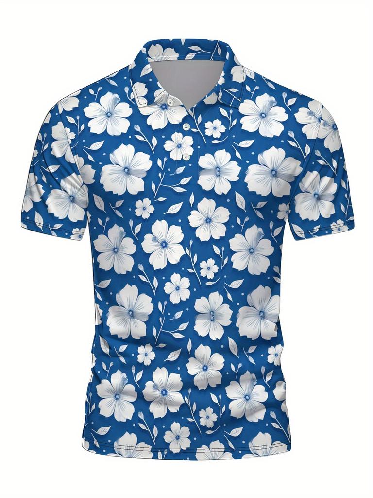Men'S Short-Sleeve Shirt with a Flat Digital Print Design - Non-Textured