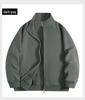 Men's 420g Heavyweight Stand-up Collar Zipper Hoodie - Gray, Spring/Autumn, Loose Fit, Versatile Cardigan.