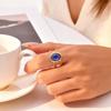 Stainless Steel Geometric Line Double-layer Open Ring for Women, Luxury Vintage Turquoise Ring, Waterproof Aesthetic Jewelry