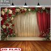 2D Red Floral and Gold Glitter Backdrop for Valentine's Day, Anniversary and Live Streams