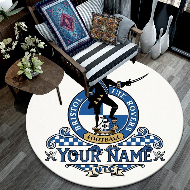 Custom Name Bristol Rovers Round Area Rug,Carpet Rug for Living Room Bedroom Sofa Playroom Decor,Non-slip Floor Mat