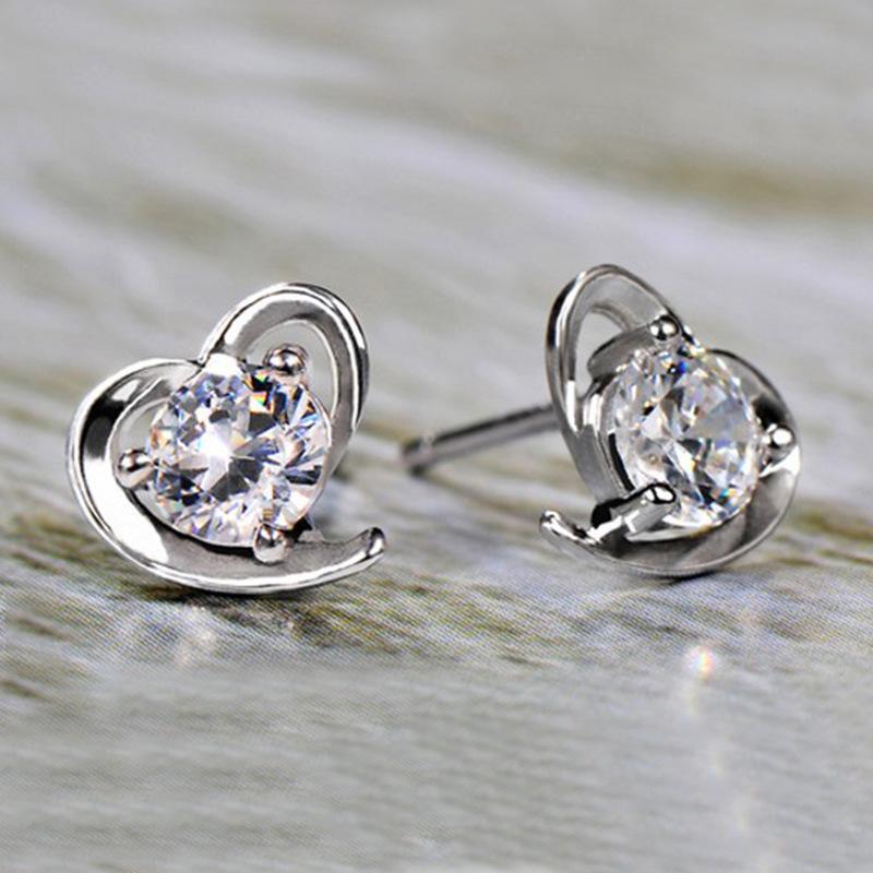 Korean Style Heart-shaped Silver-plated Earrings for Women - Fashionable European and American Jewelry