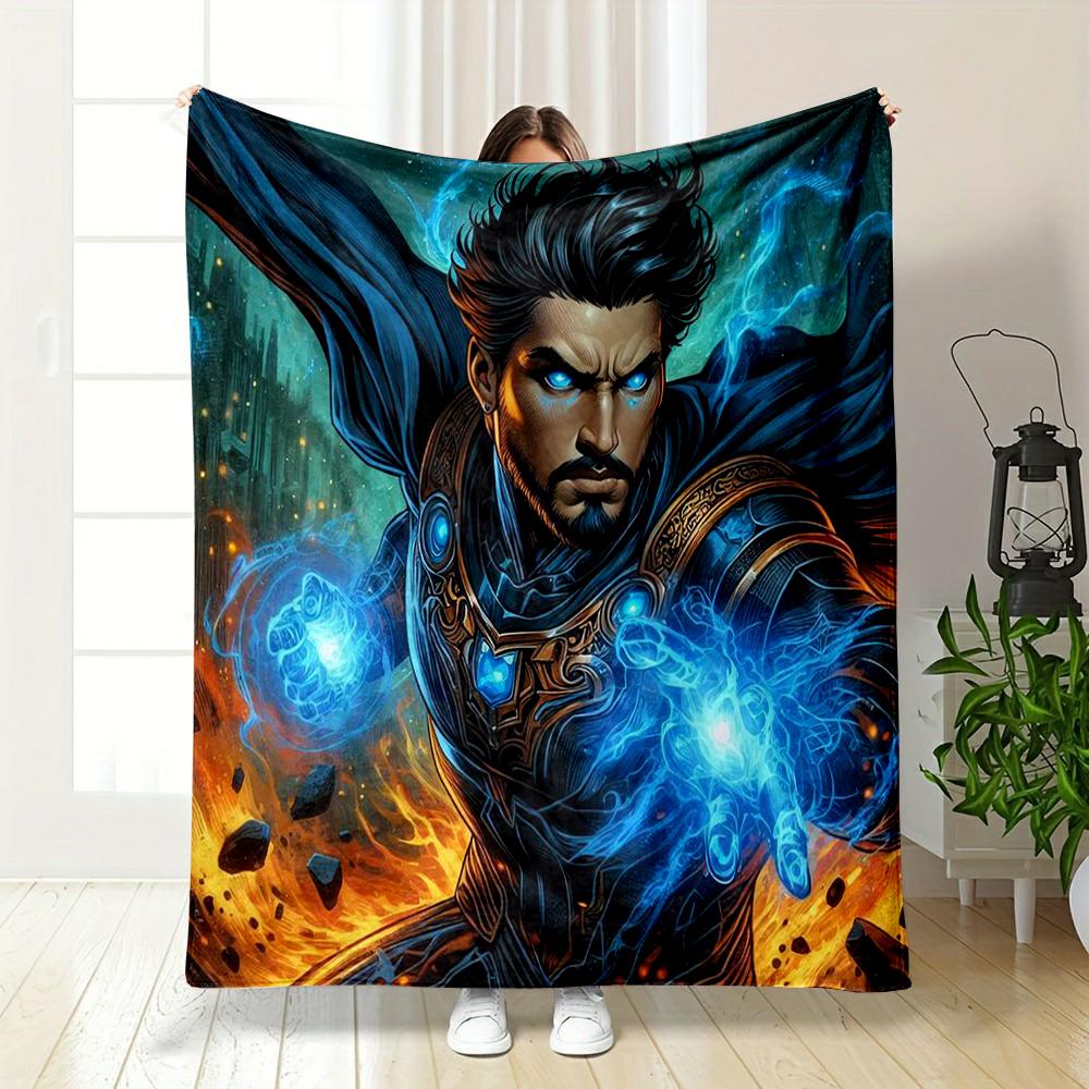 "Fantasy Sorcerer with Fiery Magic Design Warm blanket" Flannel blanket for bedroom, living room, sofa, and nap.