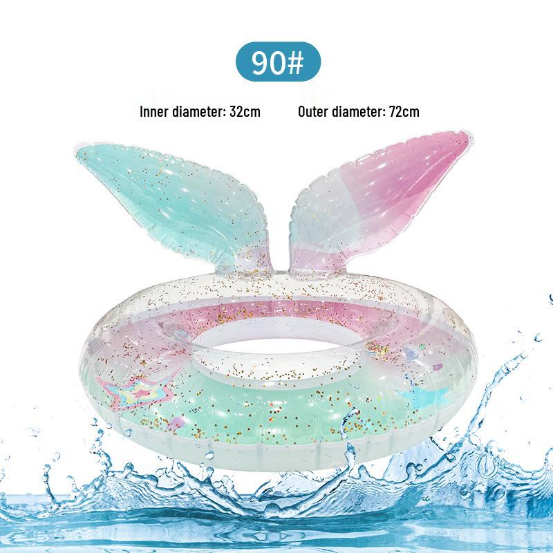 Mermaid Rainbow Sequin Inflatable Swim Ring with Handles for Infants Rainbow Mermaid Swim Ring