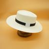 French Elegant Retro White Hand-Woven Flat Top Top Hat Women'S Summer Sunshade Vacation Foreign Trade Panama Straw Hat