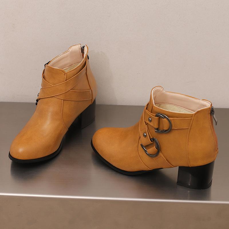 Women's High-heeled Short Boots Autumn and Winter New Thick-heeled Large-size Casual Short Boots