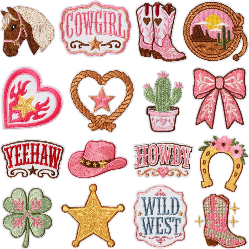 Vintage Western Denim Embroidery Cloth Sticker Ironing Tooling Jacket Luggage Hat Riding Boots Cactus Embroidery Stamp Boy