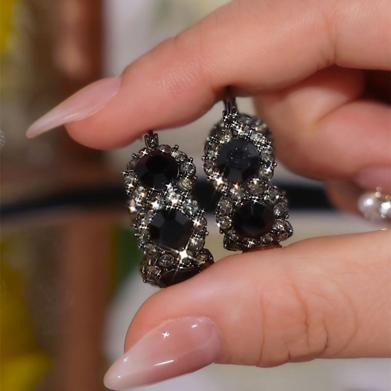 Elegante schwarze Zirkonia-Creolen im Vintage-Stil für Damen - Perfekt für Partys & Geschenke