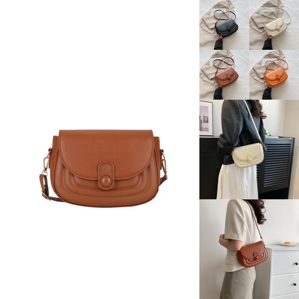 Fashionable Pu Leather Shoulder Bag Elegant Street Style Medium Saddle Bag 2023