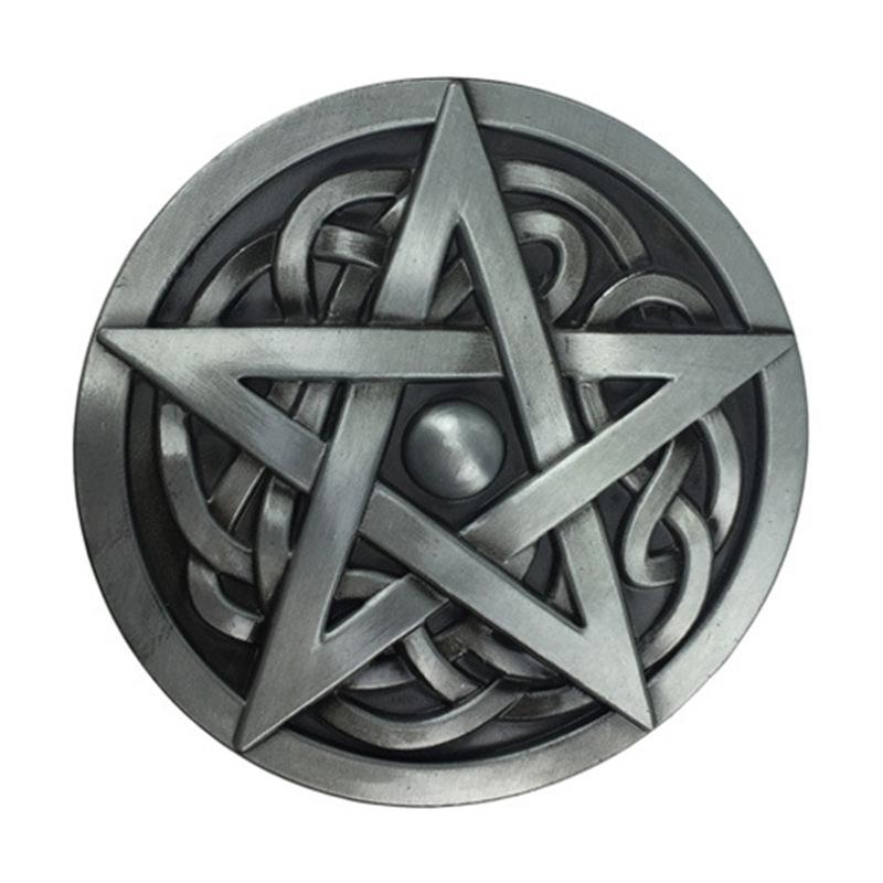 Celtic Knot Round Belt Buckle with Five-Pointed Star - Stylish Leather Design