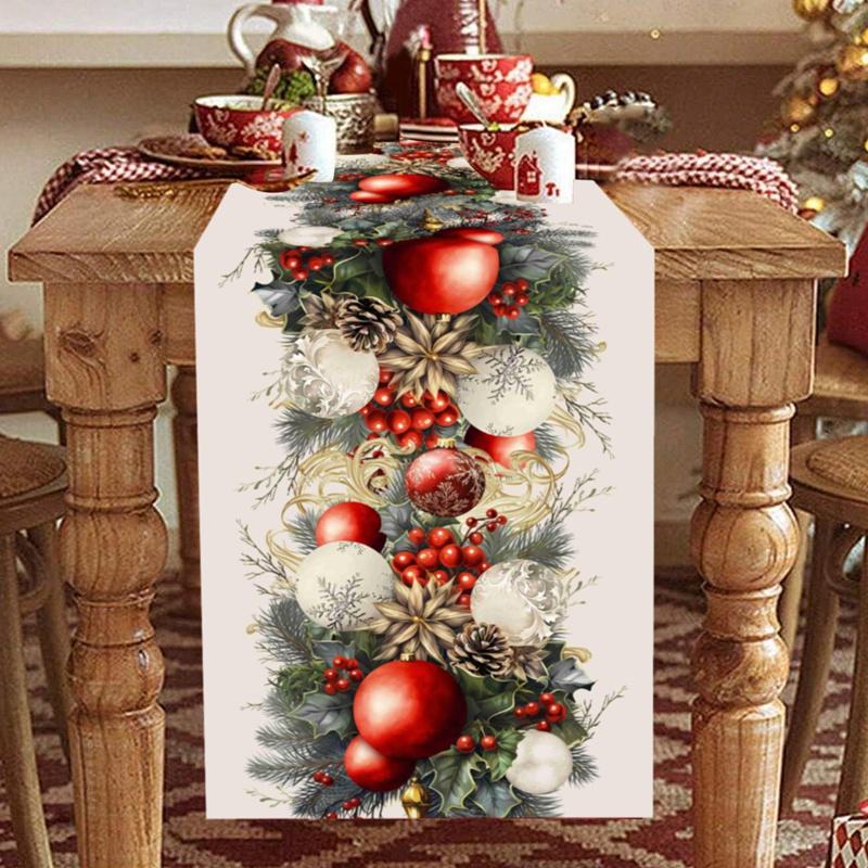 Christmas Ball Table Runner Merry Christmas Decorations For Home 2026 Cristmas Table Cover Navidad Noel Gift New Year Tablecloth
