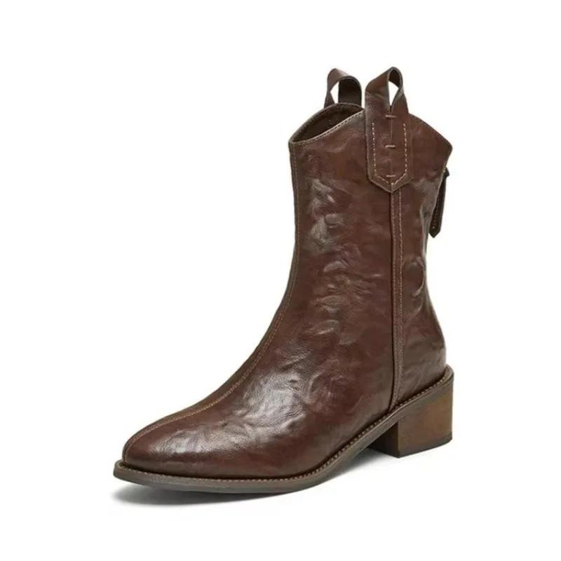Fashion Women's Thick Heel Cotton Boots Winter New Pointed Rear Zipper Waterproof, Anti-slip and Wear-resistant Boots